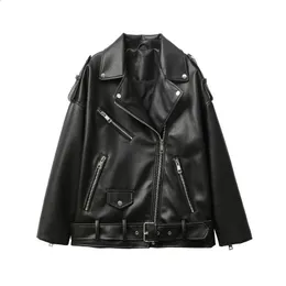 Женская кожаная куртка из искусственной ZVRI, женская мотоциклетная кожа, искусственная кожа, свободная куртка Osaka, черный карманный ремень на молнии 231118