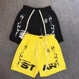 Shorts Mens Shorts 2023SS Hellstar Studios X4 I 1 Elastic midje basket Black Yellow Clothing 230419