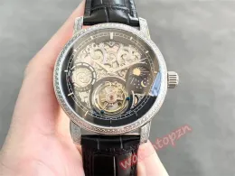 Zegarek męski wydrążony kwiat wielofunkcyjny Słońce, Księżyc i gwiazdy Łańcuch rąk Turbillon Watch Watch 43 mm Grubość 12 mm magazynowanie zasilania do 72 godzin