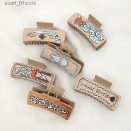 Hair Clips Barrettes 2023 Cowboy Cactus Print Cl Clip Women Korean Leather Design Western Crab Barrettes Hair Headwear Accessories L231120