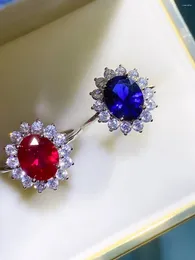 Clusterringen Prinses Ruby Ring 925 Sterling Zilver Kleurrijk Schat Duif Ei Rood Korund Dagelijkse Stijl