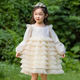 Girl Dresses Kid Girls Party Dress Sweet Glitter Design Layered Mesh Flutter-sleeve Princess Tutu Clothes