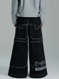 Men's Jeans Streetwear JNCO Mens Y2K Harajuku Hip Hop Oversized Pocket Baggy Black Pants Gothic High Waist Wide Trousers