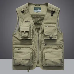 Mens Fur Faux Summer Mens Strapless Tactical Vest Jacket Casual Pographer Midje Mesh Work ärmlös verktygsficka 5xl 231120