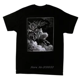Camisetas masculinas A visão da camiseta impressa da tela da morte Gustave Dore monta uma camiseta pálida Homens de algodão 230419