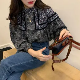 Kvinnors blusar lykta långärmad blommig blus kvinnor vår 2023 elegante koreanska vintage mode tops mujer blusa negra camisa femenina