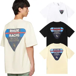Дизайнерская модная одежда Tees Hip Hop Tshirts Rhude Race Patch Memoryator Pure Cotton Casual Женская футболка с коротким рукавами.