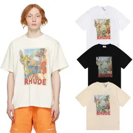 Designer Mode Kläder T-shirts Hiphop T-shirts Rhude Angel with Gods Hjälp Skriv ut Brev män kvinnor Lös Sommar Kortärmad T-shirt Streetwear Lösa Sportkläder