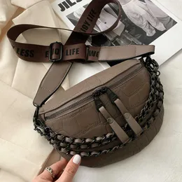 الأكياس المسائية العلامة التجارية الفاخرة Fanny Pack Stone Pattern Leather Leather Bag for Women Fashion Weist Belt Bags Chain Crossbody Chest Bag New J230419