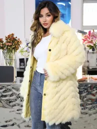 Pele feminina falso missjanefur inverno real casaco feminino fofo reversível jaqueta longa moda de luxo por atacado quente inverno 231118