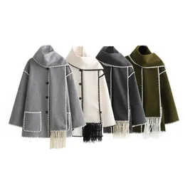 Womens Wool Blends Zach Ailsa AutumnWinter Wear Small perfume Style Contrast Color Frame Decoration Loose Coat 231118