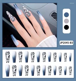 مسامير كاذبة 24pcs نمط البقر نمط الظفر التصحيح نوع الغراء القابل للإزالة فقرة طويلة الأزياء manicure حفظ الوقت mh88