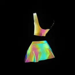 Skirts Holographic Women's Rainbow Reflective Dance Bottoms Mini Rave Sexy Short Skirt for EDC EDM Party Festival 230420