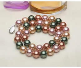 Kedjor Natural Nanyang Mother Pearl Necklace Blandad färg Gländning Rund PN06#