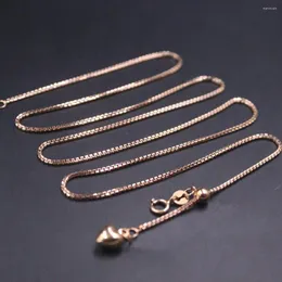 Kedjor Real 18K Rose Gold Chain for Women 1mm Box Link Love Heart Justera Halsband 55cm/22 tum Stamp AU750