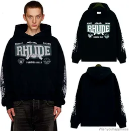 Bluzy męskie damskie bluzy bluzy moda streetwear rhude moder BR Washed Old Vintage Letter Print American Street Loose Hooded Sweat