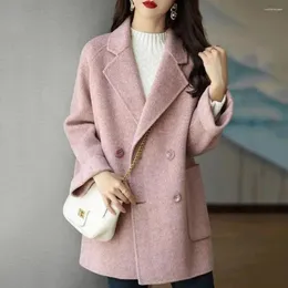 Jaquetas femininas mulheres mão bolso casaco elegante meados de comprimento casaco de lã duplo ou único breasted para senhoras de outono / inverno