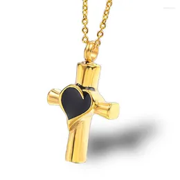 Pendant Necklaces 1PC Cremation Jewelry For Ashes Cross Urn Necklace Stainless Steel Gold Black Color Memorial