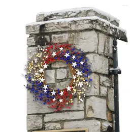 Decorative Flowers Veterans Day Wreath 4th Of July Independence Red Blue Berry Ring Patriotic For Front Door White