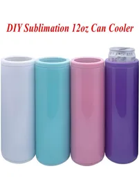 DIY SUBLIMATION 12oz Can Cooler Slim Can Isolator rostfritt stål Tumbler Vakuumisolerad flaska kall isolering kan stock9351281
