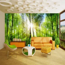 Papéis de parede 3d moderno personalizado de alta qualidade papel de parede papel de natureza fresca paisagem interna em casa parede mural primeval floresta luz solar