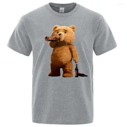 Men's T Shirts Lovely Ted Bear Drink Beer Poster Printing Men Tops Fashion Tee 2023 Summer Brand T-Shirt Oversized Loose Cotton Men's