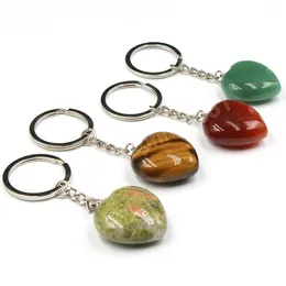 Natural Stone Key Chains for Women Female Cute Heart Keychain Pendant Reiki Healing Agates Tiger Eye Pink Quartz Key Ring Holder