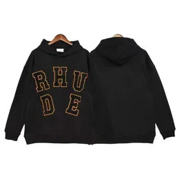 Moletom com capuz de roupas de grife Moletom de moda Rhude High Street casual carta bordado com capuz solto masculino feminino outono inverno pulôver de algodão suéter casaco