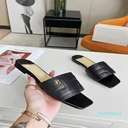 2023-New style square head flat slippers Cowhide electric embroidery stitching Soft sheepskin lining Classic breathable beautiful comfortable sandals shoes