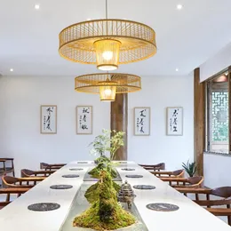 Pendellampor ljuskrona kinesiska handvävda bambu ljuskronor retro kaffe bar lounge trädgård restaurang sovrum dekorativa ljus
