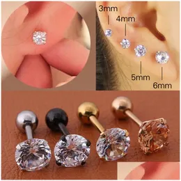 Stud 1Pc/Lot Size 6Mm 4 Colors Punk Medical Stainless Titanium Steel Needle Zircon Crystal Stud Earrings For Men Drop Delive Dhgarden Otzbz