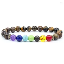 Link pulseiras natural lava pedra grânulos cura equilíbrio chakra charme pulseira 8mm tigre olho grânulo oração de buda tibetano para mulheres