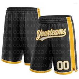 Herrshorts anpassade svartgul autentisk basket 3d tryckta män ditt namn Mumber Quick Torking Beach