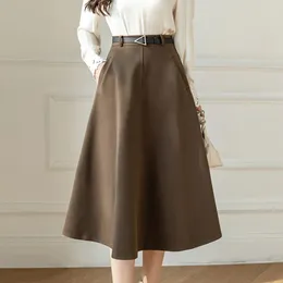 Skirts Autumn Winter Midi ALine Wool Skirt For Women Elegant Korean Fashion Casual Vintage Thick Female 231118