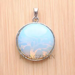 Pendant Necklaces Natural White Opal Stone Ancient Silver-color Hollow Tree Of Life Round Flat Beads Women Men Jewelry TN3576