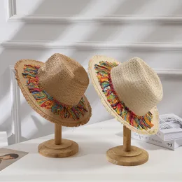 Geniş Memlu Şapkalar Kova Şapkaları Plaj şapkası Kadınlar Yaz Tatil Plajı Hasır Şapka Ebeveyn-Çocuk Saman Şapka Güneşlik Bohem tarzı püskül üst şapka çocuk kapağı 230420