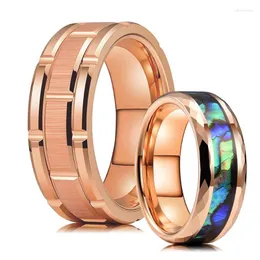 Pierłdy ślubne moda 8 mm kolorowy abalone skorupa inkrustacyjna pierścionek wolframowy dla mężczyzn Kobiety Rose Gold Double Groove Wzór szczotkowany Edwi22