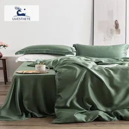 Bedding sets LivEsthete 100% Silk Green Bedding Set Mulberry 25 Momme Silk Bed Sheets Beauty Quilt Cover Set Pillowcase Queen King Bed Set 231118