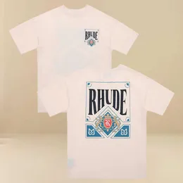 Tasarımcı Moda Giyim Tees Hip hop Tişörtleri Trendy Rhude Oyun Kartı Basit Yüksek Cadde Amerikan Tarzı Çift Gündelik Gevşek Yaz Yeni T-shirt Gevşek Streetwear