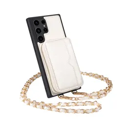 Colar fólio Vogue capa para iPhone 14 13 Pro Max Samsung Galaxy S23 Ultra S22 Plus cordão de cartolina múltipla de cartas de couro zíper Chain Chain Shell Kickstand Shell