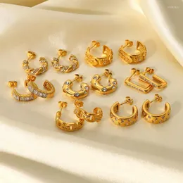 Hoop Earrings Minar Dainty Bling CZ Cubic Zirconia Square C Shape Chunky For Women 18K Gold Plated Titanium Steel Earring Gift