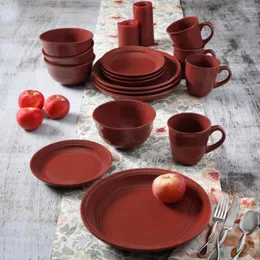 Plates 16-PieceDinnerware Set Sets For Home Dinner Dishes And Plate Red Rainforest