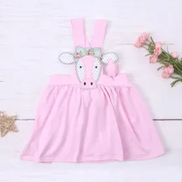 Girl Dresses 1-8T Summer Pink Party Dress With Cartoon Cow Head Pattern Embroidery Robe Sleeveless Princess Long Skirt Boutique