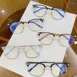 Solglasögon fuktfärgade linser stora ansikte breddande halvramsglasögon affärsmän vanliga ram anti-blå myopi