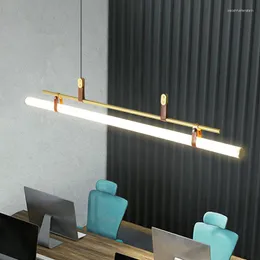 Pendant Lamps Nordic Loft Dining Table Led Lamp Modern Long Tube Leather Design Kitchen Studio Office Store Decor Hanging Lights