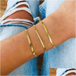 Chain Classic Snake Chain Bracelet Women Trend Gold Color Width 2/3/4/5Mm Stainless Steel Bracelets For Jewelry 20Cm Drop De Dhgarden Otjqo