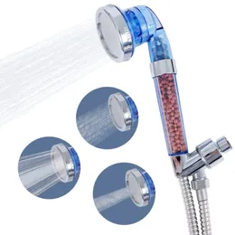Pressure Shower Heads, Handheld Shower Head Negative Ion Bead Filter Help Relieve Dry Skin and Hair, 3 Modes Adjustable, with Hose and Brack