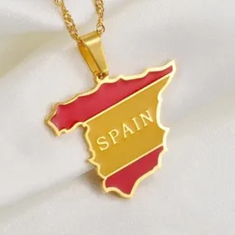 Pendant Necklaces HNSP Map Of Spain Stainless Steel Chain Necklace For Men Women Jewelry Accessories