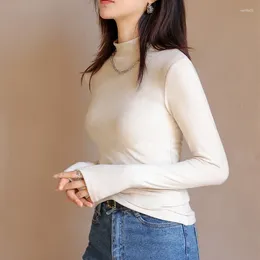 Kvinnors T -skjortor Partihandel Hack Neck Basic Solid Fleeces Shirt High Strech Women 2023 Fashion Autumn Winter Long Sleeve Base Slim Tops