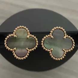 Designer Clover Studs Brinco Vintage Quatro Folhas Trevo Charme Brincos Costas Madrepérola Aço Inoxidável Ouro Studs Ágata para Mulheres Presente de Joia de Casamento